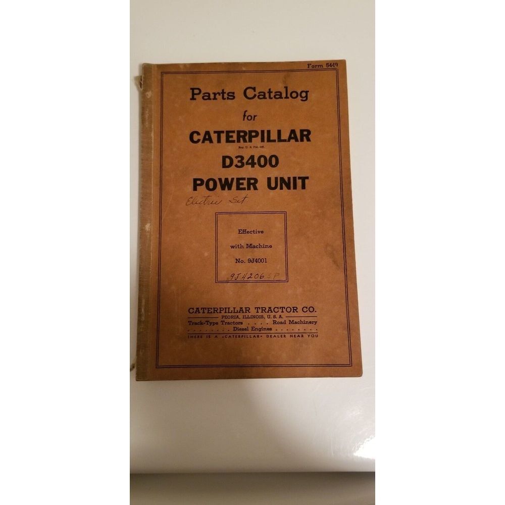 Vintage Original Sept 1939 Caterpillar D3400 Power Unit Parts Catalog Form 5449